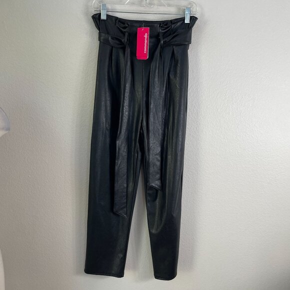 NEW Commando Womens Small Black Faux Leather Pants Paperbag Waist Ankle - Picture 4 of 15